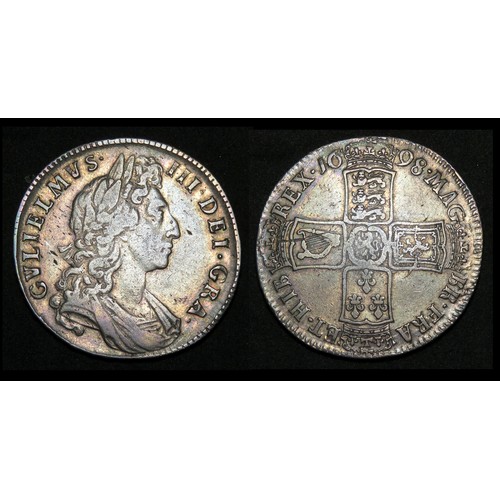 351 - William III Hallfcrown 1698. Silver, 14.75 grams. 33.01 mm. First laureate and draped bust right, +G... 