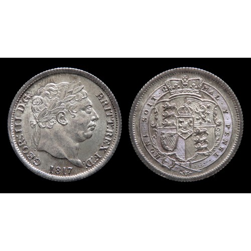 366 - George III Shilling, RRITT flaw, 1817. Silver, 5.62 grams. 23.73 mm. Obv: Laureate head right, +GEOR... 