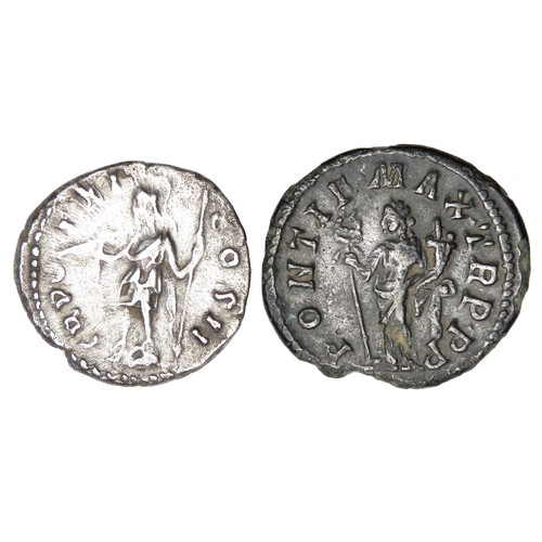 89 - Two Roman Denarius. Marcus Aurelius & Macrinus, R. PONTIF MAX TR P P P, Felicitas standing left ... 