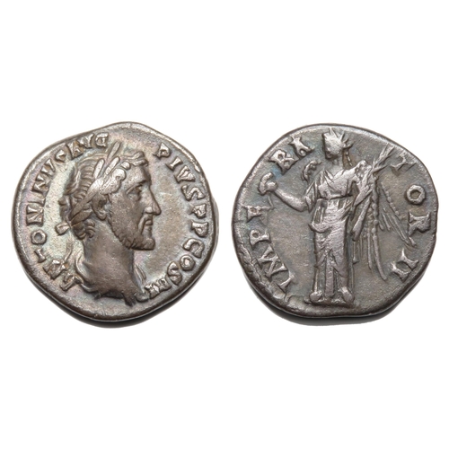 71 - Antoninus Pius Silver Denarius. Rome, AD 143. Silver, 2.89g. 17.14 mm. Laureate bust right, ANTONINV... 