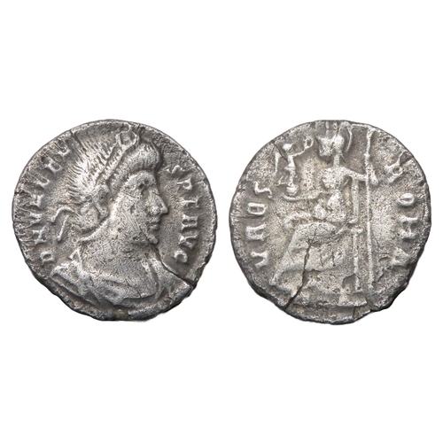 235 - Valens Siliqua. Silver, 1.71g. 17.79 mm. Diademed, draped and cuirassed bust right, D N VALENS P F A... 