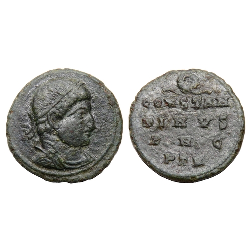 225 - Constantine Centenionalis. Trier, AD 326. Billon, 1.53g. 15.58 mm. Diademed bust right. R. CONSTAN T... 