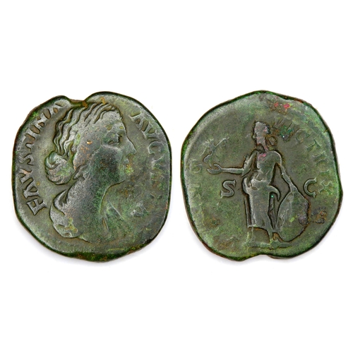 99 - Faustina Junior Sestertius. Brass, 27.88mm 22.97g. Draped bust right, FAVSTINA AVGVSTA. R. VENVS VIC... 