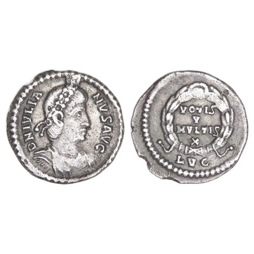 229 - Julian II Siliqua. Lugdunum, AD 361. Silver, 16.89 mm 1.47g. Diademed and draped bust right, DN IVLI... 