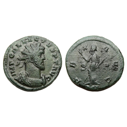 213 - Allectus Antoninianus. London, AD 294-5. Billon, 22.76 mm 3.80g. Radiate, draped and cuirassed bust ... 