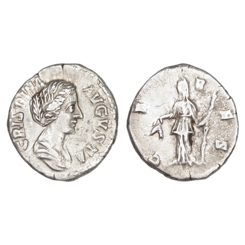 112 - Crispina Denarius. Rome, AD 180-82. Silver, 18.03 mm 2.83g. Draped bust right, CRISPINA AVGVSTA. R. ... 