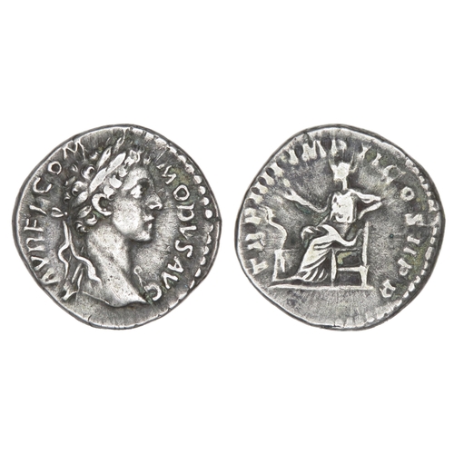 107 - Commodus Denarius. Rome, AD 179. Silver, 17.68 mm 2.77g. Laureate bust right, L AVREL COMMODVS AVG. ... 