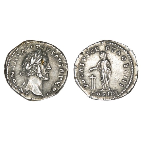 74 - Antoninus Pius Denarius. Rome, AD 158-9. Silver, 19mm, 3.3g. Laureate bust right, ANTONINVS AVG PIVS... 