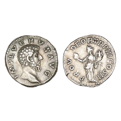 104 - Lucius Verus Denarius. Rome, AD 163. Silver, 19mm, 3.6g. Bare-headed bust right, IMP L VERVS AVG. R.... 