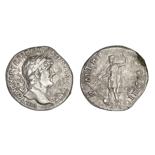 61 - Hadrian denarius. Rome, 119-122. Silver, 20mm, 3.1g. Laureate head right, IMP CAESAR TRAIAN HADRIANV... 