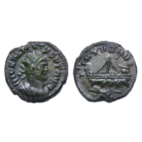 215 - Allectus quinarius. London, AD 294-6. Billon, 19mm, 1.83g. Radiate bust right, IMP C ALLECTVS P F AV... 