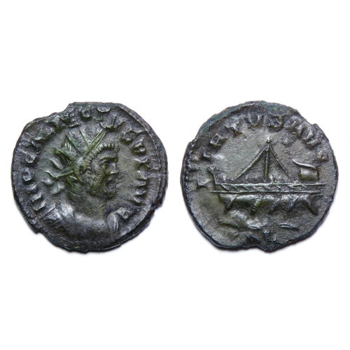 215 - Allectus quinarius. London, AD 294-6. Billon, 19mm, 1.83g. Radiate bust right, IMP C ALLECTVS P F AV... 