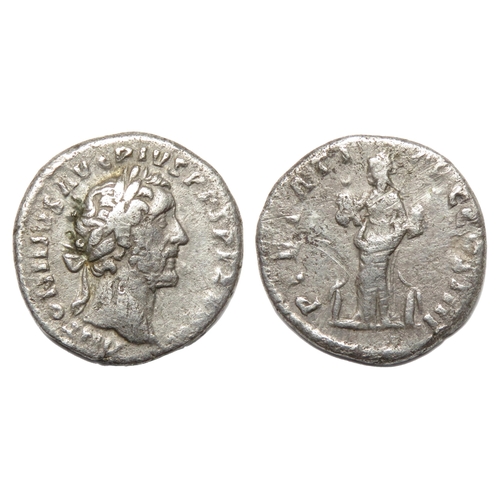 76 - Antoninus Pius Silver Denarius. Rome, AD 160-61. Silver, 2.79g. 16.56 mm. Laureate bust right, ANTON... 