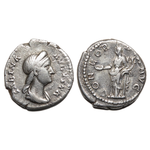 68 - Sabina Denarius. Rome, AD 136. Silver, 2.63g. 17.48 mm. Diademed and draped bust right, SABINA AVGVS... 