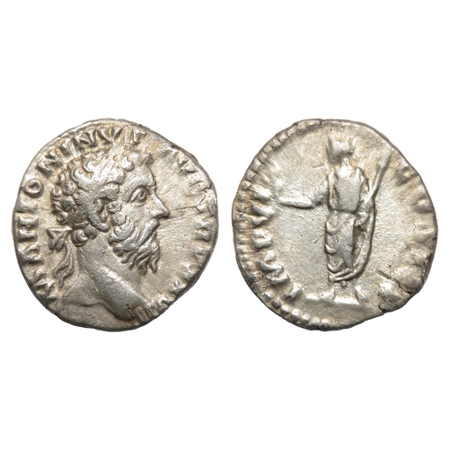 94 - Marcus Aurelius Denarius. Rome, AD 174. Silver, 2.41g. 17.03 mm. Laureate bust right, M ANTONINVS AV... 