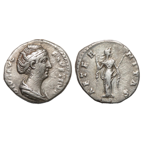 85 - Faustina Denarius. Rome, AD 145. Silver, 2.68g. 17.68 mm. Draped bust right, DIVA AVG FAVSTINA. R. A... 