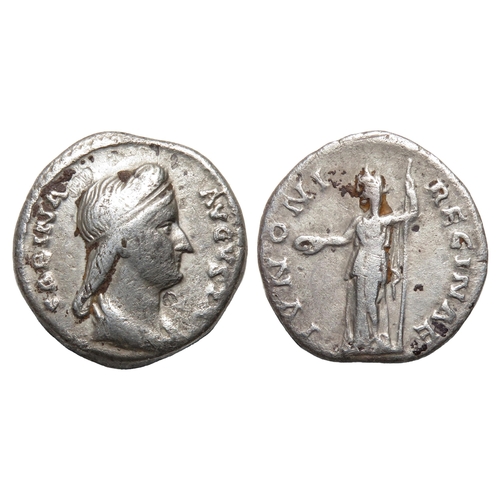 69 - Sabina Denarius. Rome, AD 134. Silver, 2.71g. 16.82 mm. Diademed and draped bust right, SABINA AVGVS... 