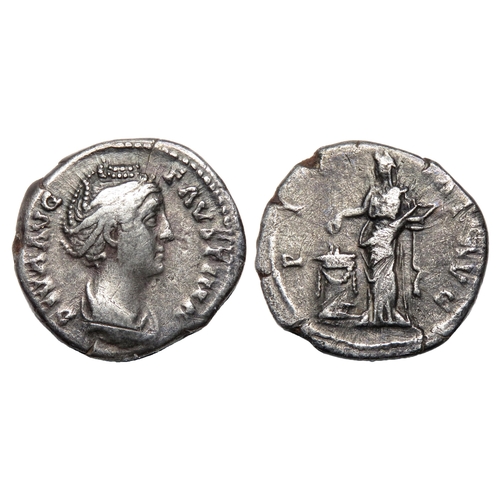 86 - Faustina Denarius. Rome, AD 145. Silver, 2.60g. 17.56 mm. Draped bust right, DIVA AVG FAVSTINA. R. P... 