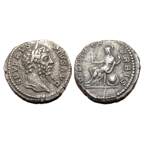 125 - Septimius Severus Denarius. Rome, AD 207. Silver, 2.00g. 19.27 mm. Laureate bust right, SEVERVS PIVS... 