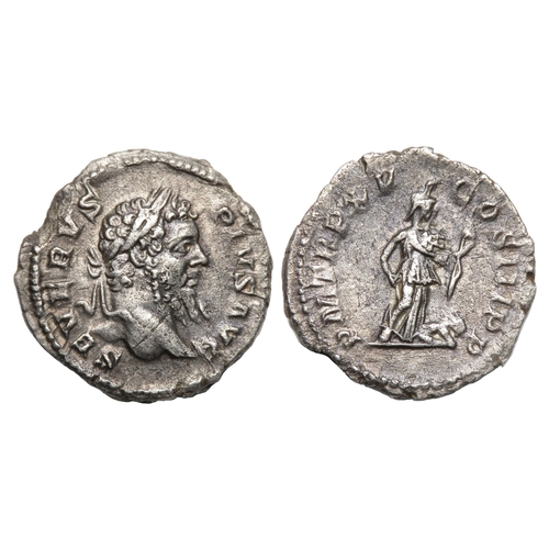 127 - Septimius Severus Denarius. Rome, AD 207. Silver, 1.81g. 19.36 mm. Laureate bust right, SEVERVS PIVS... 