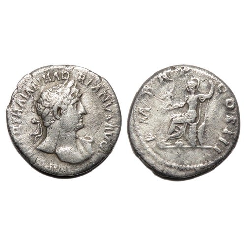 65 - Hadrian Denarius. Rome, AD 123. Silver, 2.48g. 18.32 mm. Laureate bust right, light drapery on far s... 