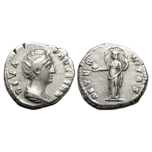 88 - Faustina Denarius. Rome, after AD 147. Silver, 3.54g. 18.32 mm. Draped bust right, DIVA FAVSTINA. R.... 