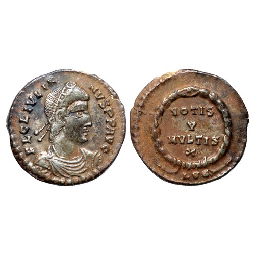 230 - Julian II Siliqua. Lugdunum, AD 361-2. Diademed bust right, FL CL IVLIANVS PP AVG. R. VOTIS / X / MV... 