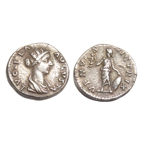 105 - Lucilla Denarius. Rome, AD 166-9. Silver, 2.58g. 17.90 mm. Draped bust right, LVCILLA AVGVSTA. R. VE... 