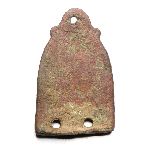 1045 - Viking Stirrup Mount, Circa 10th century AD. Copper-alloy, 19.72g. 46.90 mm. A cast bronze mount det... 