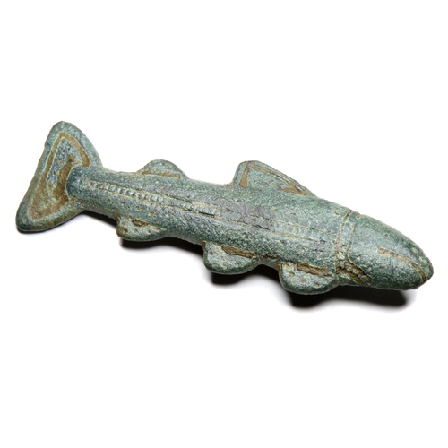 1046 - Anglo-Saxon Zoomorphic Fish Brooch. Circa 5th-7th century AD. Copper-alloy, 7.00g. 47.31 mm. A A rar... 