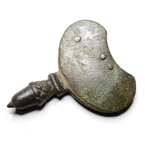 1058 - Medieval Strap-end. Circa 13th-14th century AD. Copper-alloy, 9.43 g. 37.48 mm. An unusual form of s... 