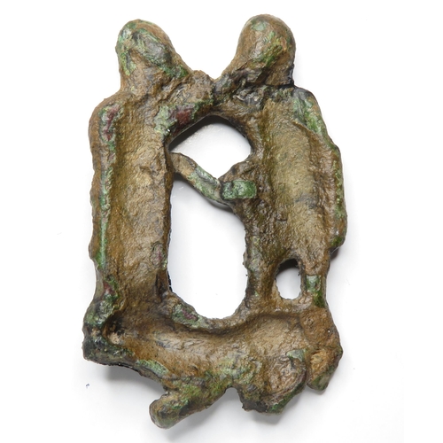 1063 - Medieval Figural Brooch. Circa 12th-13th Century AD. Copper-alloy, 11.66g. 43.34 mm. An open-work br... 