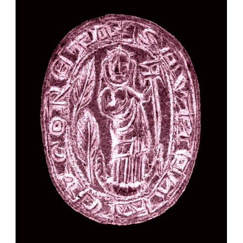 1065 - Medieval Seal Matrix. Circa 14th century AD. Copper-alloy, 13.02g. 26.88 x 24.99 mm. A chessman type... 