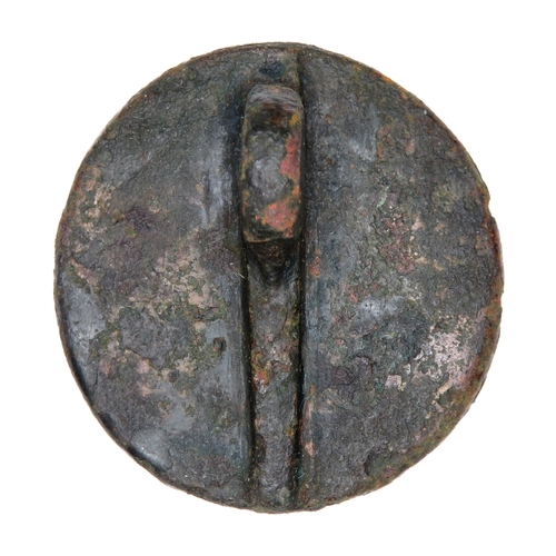 1067 - Medieval Seal Matrix. Circa 14th century AD. Copper-alloy, 8.51g. 24.28 mm. A round pendant type mat... 