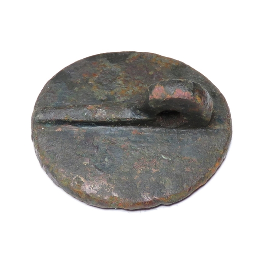 1067 - Medieval Seal Matrix. Circa 14th century AD. Copper-alloy, 8.51g. 24.28 mm. A round pendant type mat... 