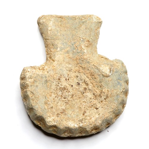 1072 - Pilgrims ampulla. C. 14th century AD. Lead, 44mm x 39mm, 51.1g. Scallop shell type with wide taperin... 