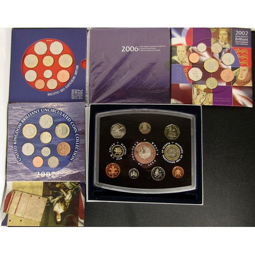 1336 - Royal Mint BUNC Coin Year Sets (5). 2000, 2002, 2004, 2006 & 2007.