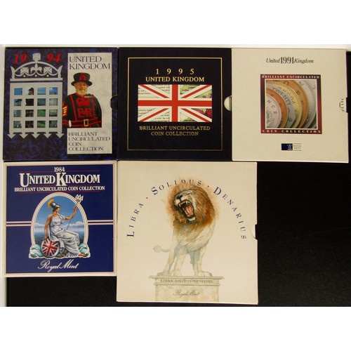 1338 - Royal Mint BUNC Coin Sets in Presentation Packs (5). 1967, Libra, Solidus, Denarius. 1984 Collection... 