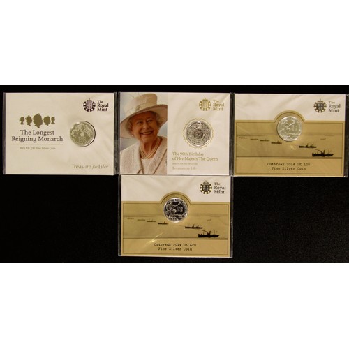 1343 - Royal Mint Fine Silver Twenty Pound Coins in Presentation Packs (4). The 90th Birthday of Her Majest... 