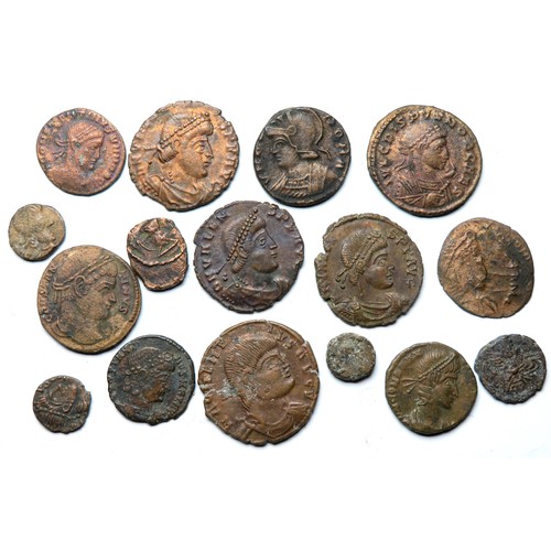 221 - Roman bronze coin group. 16 bronze coins, all found in river deposits and in a good state of preserv... 