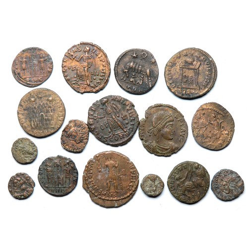 221 - Roman bronze coin group. 16 bronze coins, all found in river deposits and in a good state of preserv... 