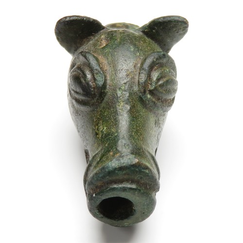 11 - Iron age zoomorphic spout in the form of a boars head. The head is well moulded with prominent lenti... 