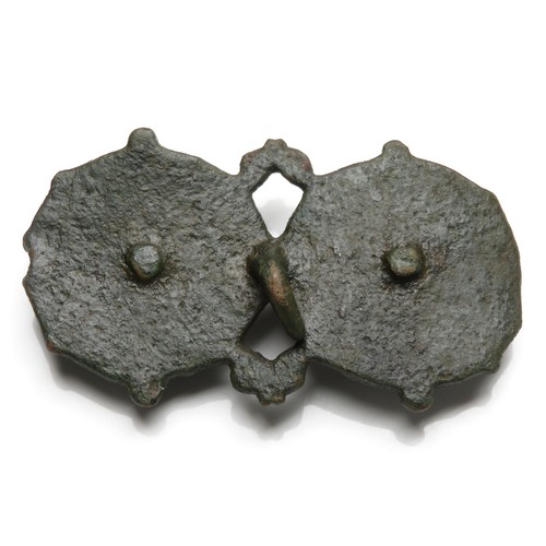 36 - Roman military strap mount. Circa 2nd century AD. Copper-alloy. Formed of two large domed studs on o... 