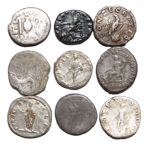 184 - Roman silver denarii group to include coins of Vespasian, Trajan, Hadrian, Antoninus Pius, Septimius... 