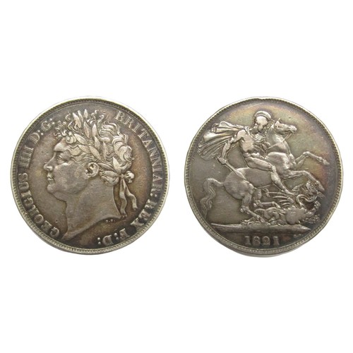 376 - George IV Crown. 1821. Silver, 28.01g. 38.12 mm. VF/GF, beautifully toned.