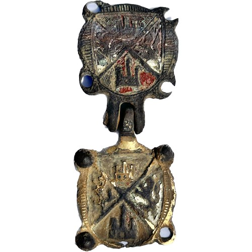 67 - Medieval Heraldic Pendant and Hanger. Circa 14th-15th century AD. Copper-alloy, 13.74g. 64 mm. Both ... 