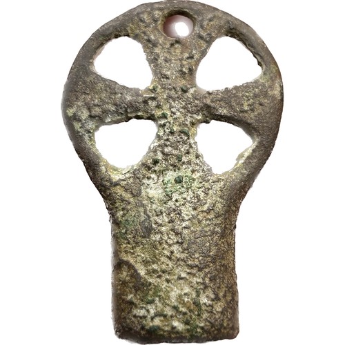 111 - Medieval Key Terminal. Circa 14th century AD. Copper-alloy, 22g. 46 mm. formed of a square sectioned... 