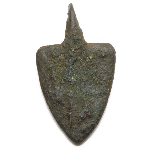 70 - Medieval Heraldic Pendant. Circa 13th-14th century AD. Copper-alloy, 26mm x 15mm, 3.84g. A shield-sh... 