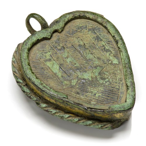 71 - Medieval Reliquary Pendant. Circa, 15th-16th century AD. Copper-alloy, 41mm x 34mm. 13.9g. A heart-s... 