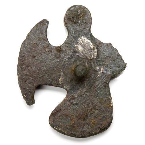 81 - Medieval Altar Cross Mount. Circa 14th-15th century AD. Copper-alloy, 44mm x 35mm, 18.4g. In the for... 